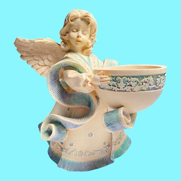 Sarahs Angels Collection Anna Tea Light Candle Holder Cream Blue Christmas Angel - Picture 1 of 9
